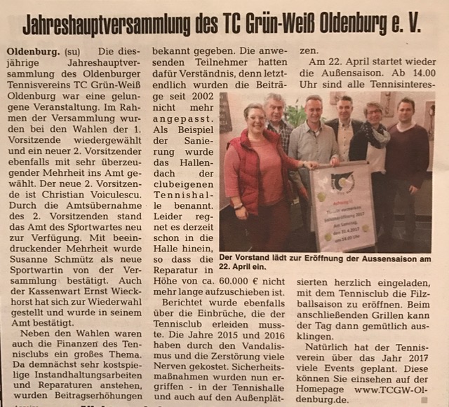 Bericht JHV TCGW Oldenburg